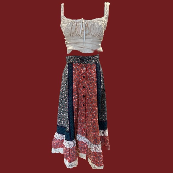 Gunne Sax Dresses & Skirts - Vintage 1970s gunne sax calico prairie floral patchwork midi maxi skirt